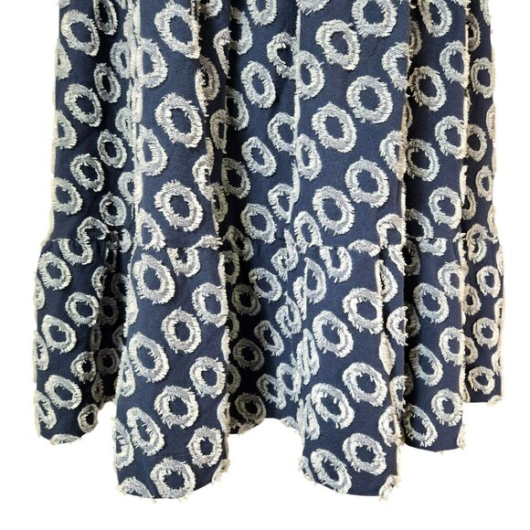 Maeve Anthropologie Lisanne Textured Navy Ivory Tunic Dress Sz S Frayed Circles - Picture 5 of 15